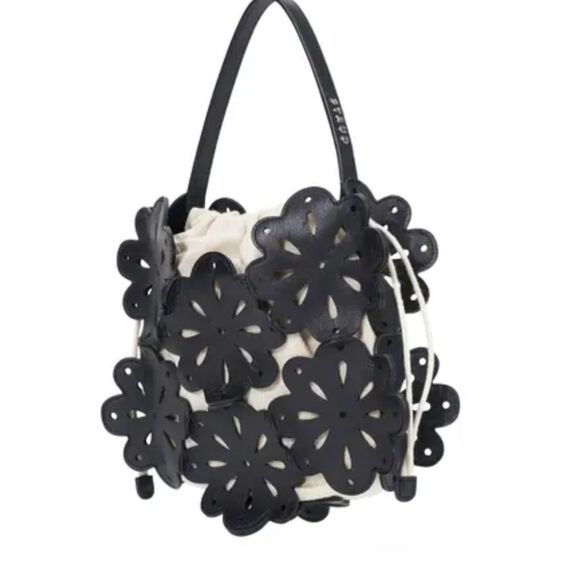 NWT Staud flora basket bag black leather laser cut top handle purse $325 - Picture 5 of 16